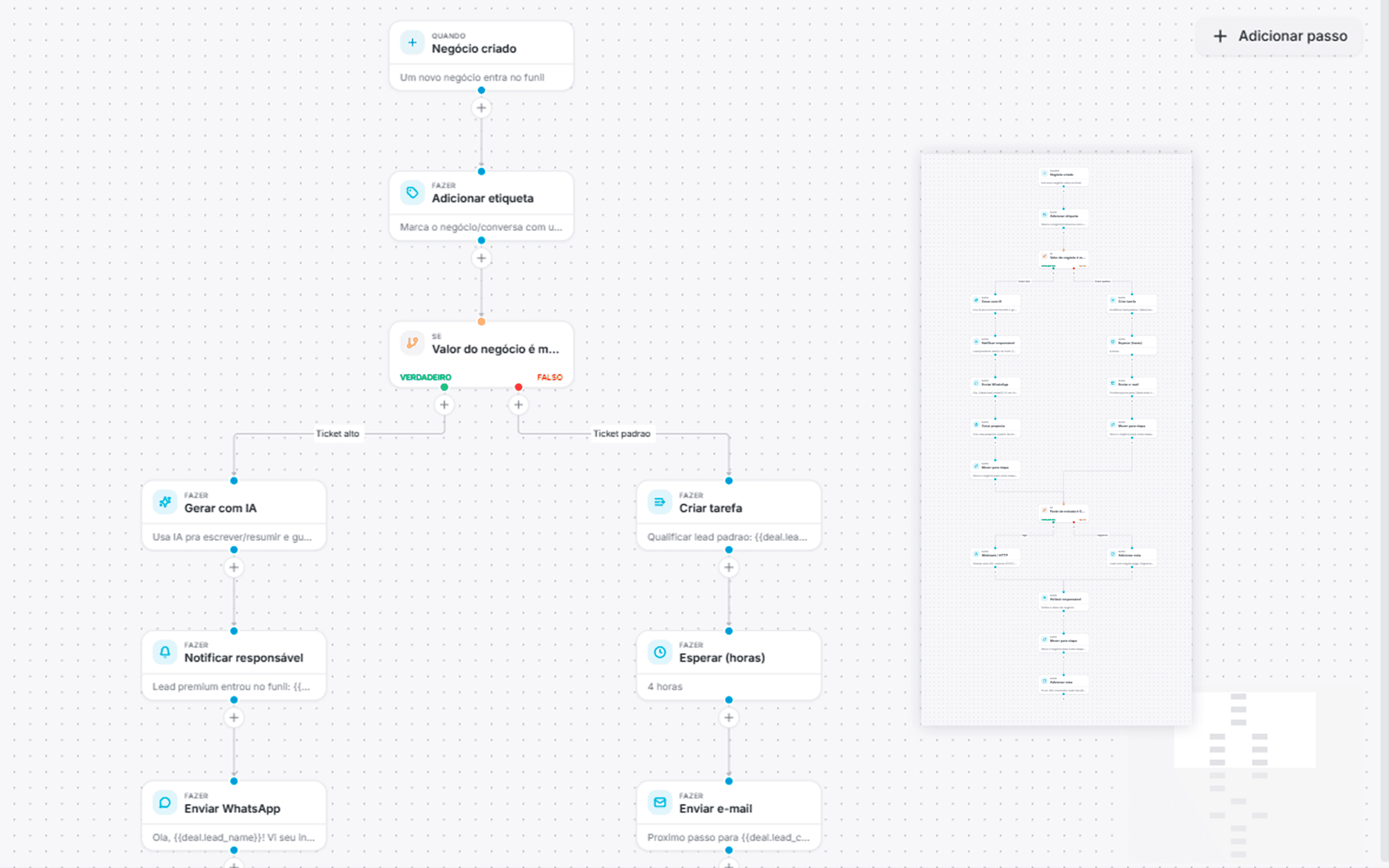 Editor visual de automações do Coruss em canvas
